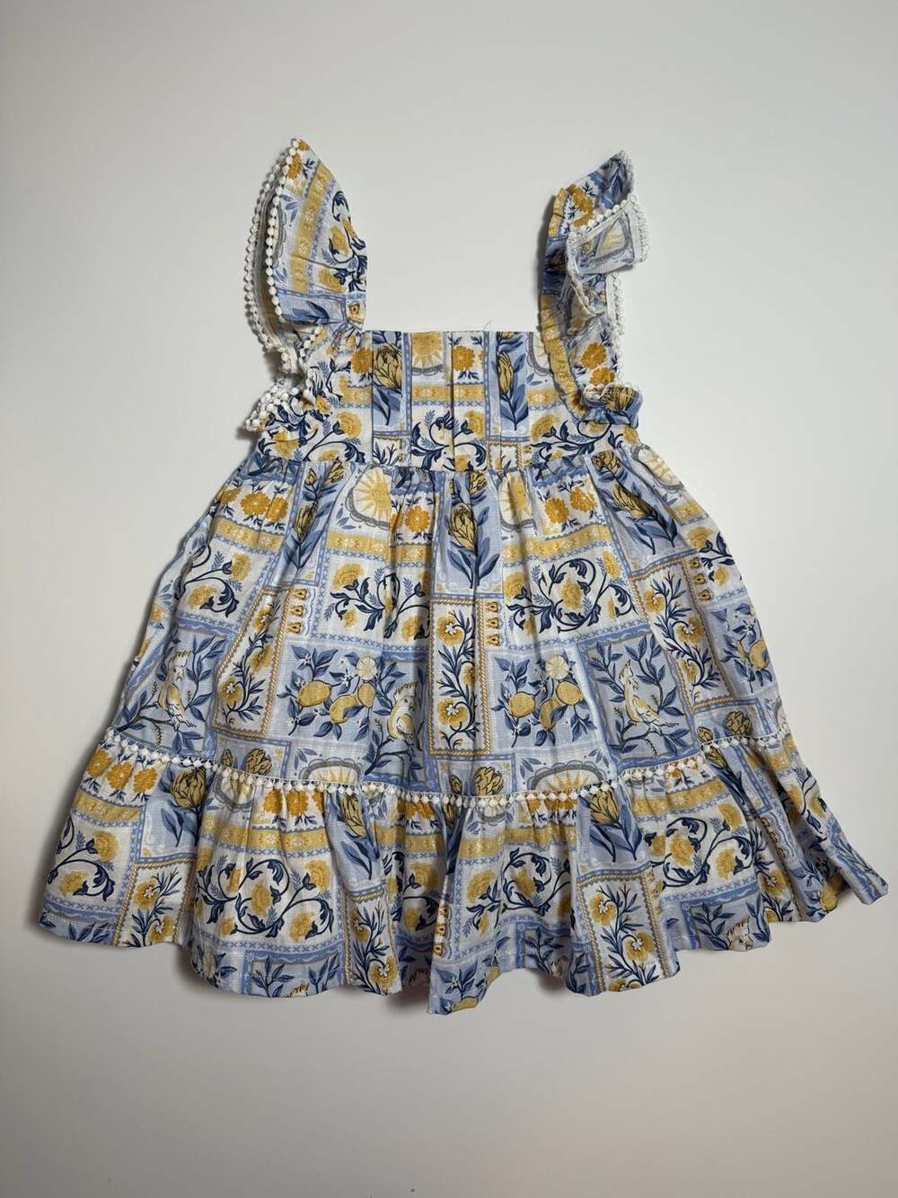 Tommy Bahama Floral & Lemon Tiered Dress Size 3T Blue Yellow Lemon Tile Print
